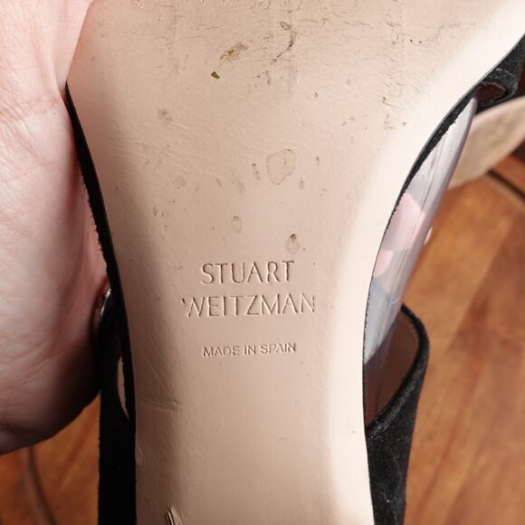 Stuart Weitzman Sandals WMS SZ 5.5M BLK Suede Block Heel Buckle Slingback Shoes - Picture 11 of 13